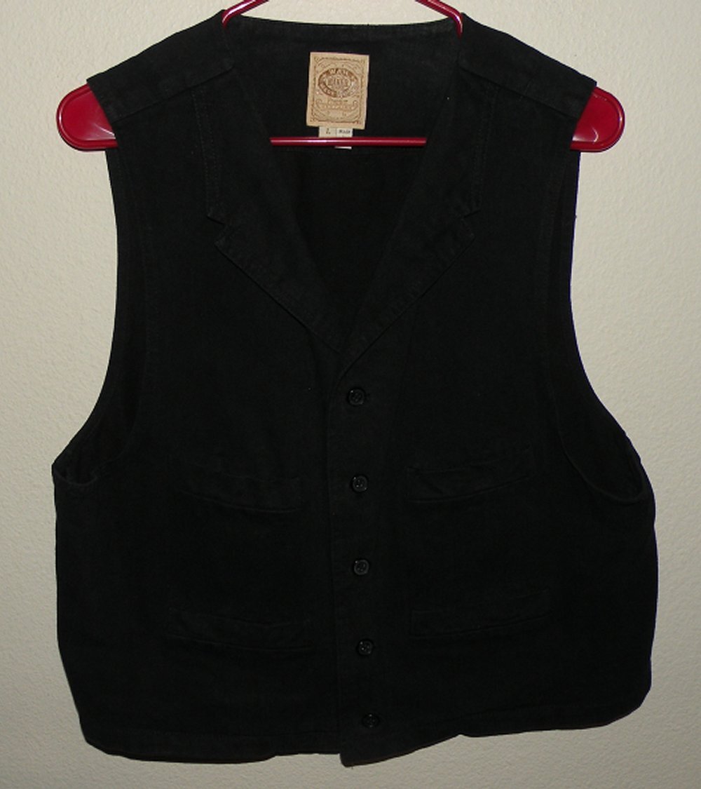Wah Maker Frontier Clothing Men’s Large Western Vest Black 4-Pocket Cotton USA